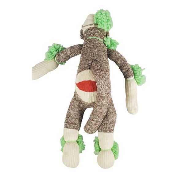 Sock Monkey Plush Green Pom Poms Colorful Easter Spring Stuffed Toy 18" Fun - Picture 6 of 10